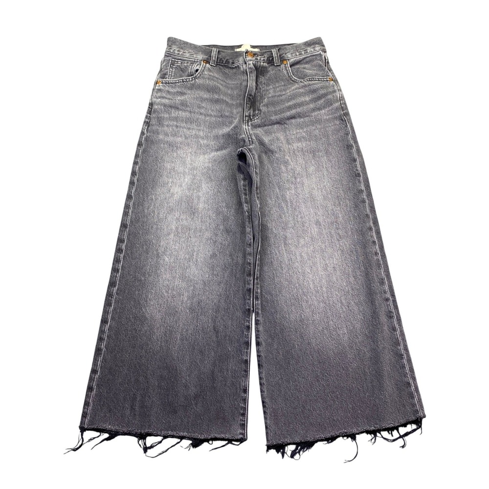 Madewell Superwide-Leg Jeans Faded Black High Rise Raw Hem Size 27 Skater Y2K